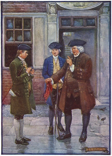 Samuel Johnson, English man of letters, talking to Oliver Goldsmith, English author, c1755-1774