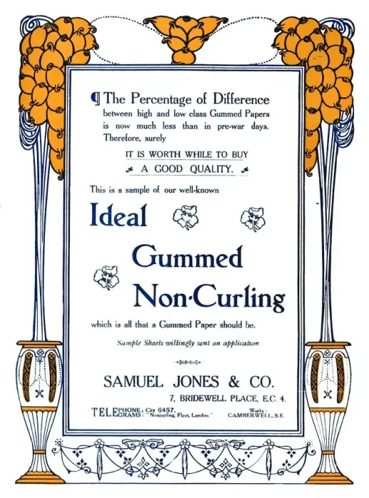Framed Print : Samuel Jones & Co. - Ideal Gummed Non-Curling Advert, 1919. Artist: Samuel Jones Framed Print : Samuel Jones & Co. - Ideal Gummed Non-Curling Advert, 1919. Artist: Samuel Jones