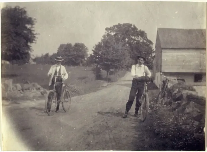 Framed Print : Samuel Murray and Benjamin Eakins on Bicycles, c. 1895-1899. Creator: Thomas Eakins Framed Print : Samuel Murray and Benjamin Eakins on Bicycles, c. 1895-1899. Creator: Thomas Eakins