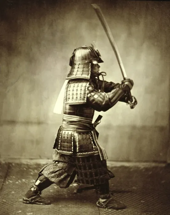 Framed Print : Samurai with raised sword, c1860. Artist: Felice Beato Framed Print : Samurai with raised sword, c1860. Artist: Felice Beato