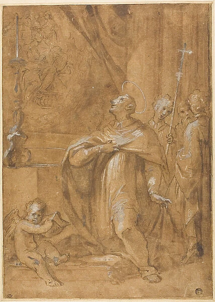 San Carlo Borromeo Adoring an Image of the Birth of the Virgin, 1684 / 87. Creator: Sigismondo Caula