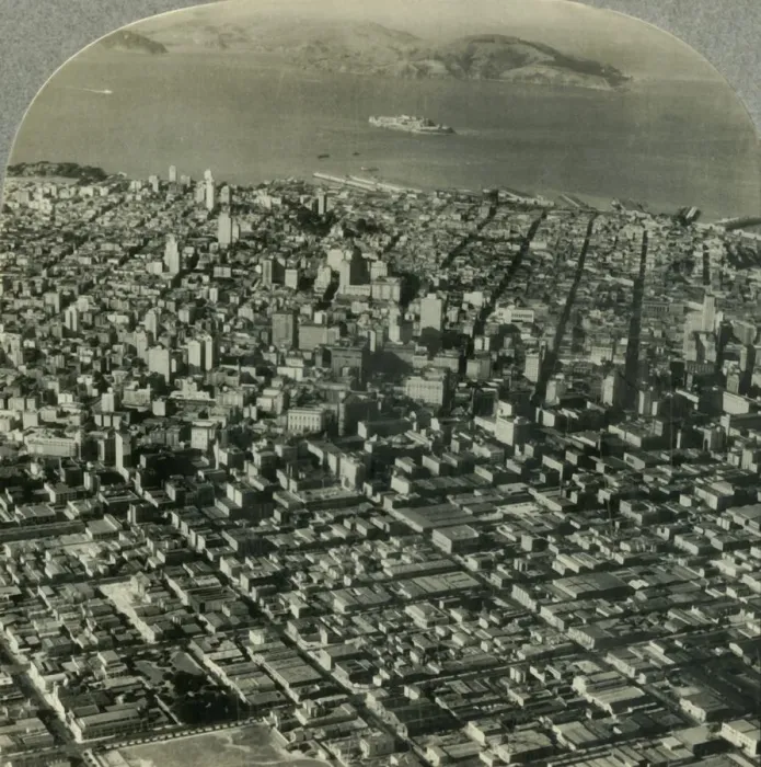 Framed Print : San Francisco, Calif. From an Airplane - Fairchild Aerial Surveys Inc. c1930s. Creator: Unknown Framed Print : San Francisco, Calif. From an Airplane - Fairchild Aerial Surveys Inc. c1930s. Creator: Unknown