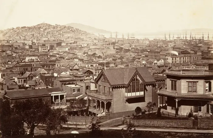 Framed Print : San Francisco, from Rincon Hill, 1864, printed ca. 1876. Creator: Carleton Emmons Watkins Framed Print : San Francisco, from Rincon Hill, 1864, printed ca. 1876. Creator: Carleton Emmons Watkins