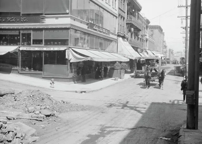 Framed Print : San Francisco street scene, between 1896 and 1942. Creator: Arnold Genthe Framed Print : San Francisco street scene, between 1896 and 1942. Creator: Arnold Genthe