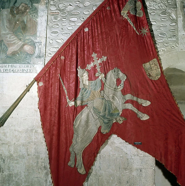 San Isidoro (560-636), Archbishop of Seville, detail of the banner of the Baeza of
