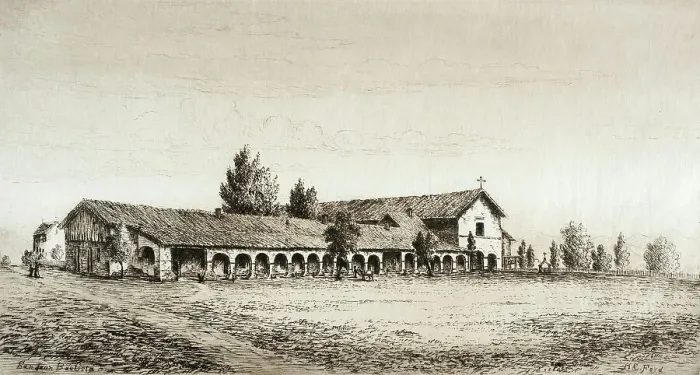 Framed Print : San Juan Bautista, Published in 1883. Creator: Henry Chapman Ford Framed Print : San Juan Bautista, Published in 1883. Creator: Henry Chapman Ford