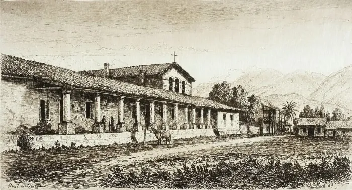 Framed Print : San Luis Obispo de Tolozo, published in 1883. Creator: Henry Chapman Ford Framed Print : San Luis Obispo de Tolozo, published in 1883. Creator: Henry Chapman Ford