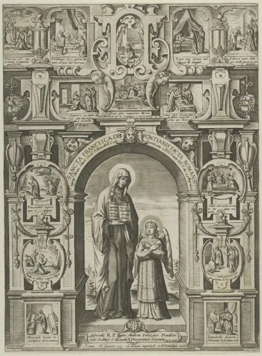 Framed Print : Sancta Francisca de Pontainis Dicta Romana, 1608. Creator: Matthaeus Greuter Framed Print : Sancta Francisca de Pontainis Dicta Romana, 1608. Creator: Matthaeus Greuter