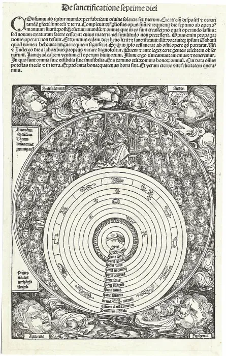 Framed Print : De sanctificatione septime diei (from the Schedel's Chronicle of the World), ca 1493. Creator: Wolgemut, Michael (1434-1519) Framed Print : De sanctificatione septime diei (from the Schedel's Chronicle of the World), ca 1493. Creator: Wolgemut, Michael (1434-1519)