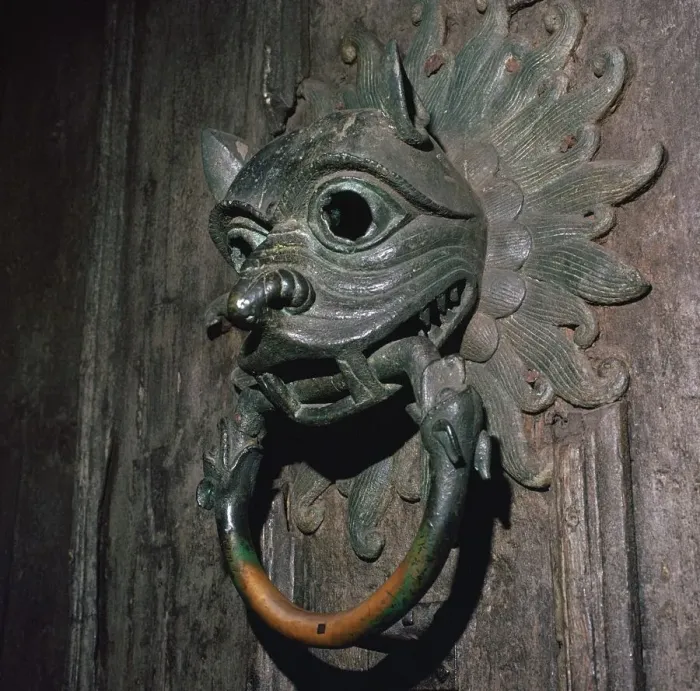 Framed Print : Sanctuary Knocker from Durham Cathedral, 12th century Framed Print : Sanctuary Knocker from Durham Cathedral, 12th century