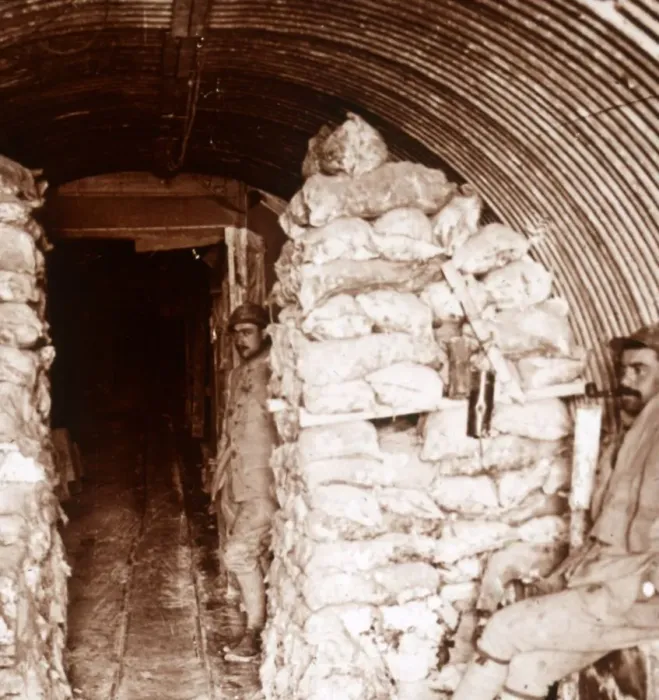 Framed Print : Sandbagged entrance, Champagne, France, c1914-c1918 Framed Print : Sandbagged entrance, Champagne, France, c1914-c1918