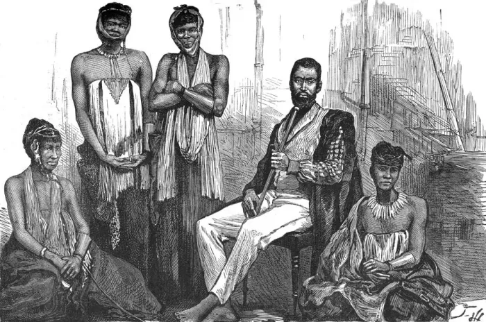 Framed Print : Sandilli, Chief of the Gaikas and his Wives, c1880 Framed Print : Sandilli, Chief of the Gaikas and his Wives, c1880
