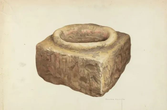 Framed Print : Sandstone Holy Water Font, 1935 / 1942. Creator: Bertha Semple Framed Print : Sandstone Holy Water Font, 1935 / 1942. Creator: Bertha Semple