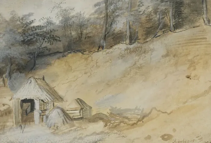 Framed Print : Sandy slope with a hut. Creator: Unknown Framed Print : Sandy slope with a hut. Creator: Unknown