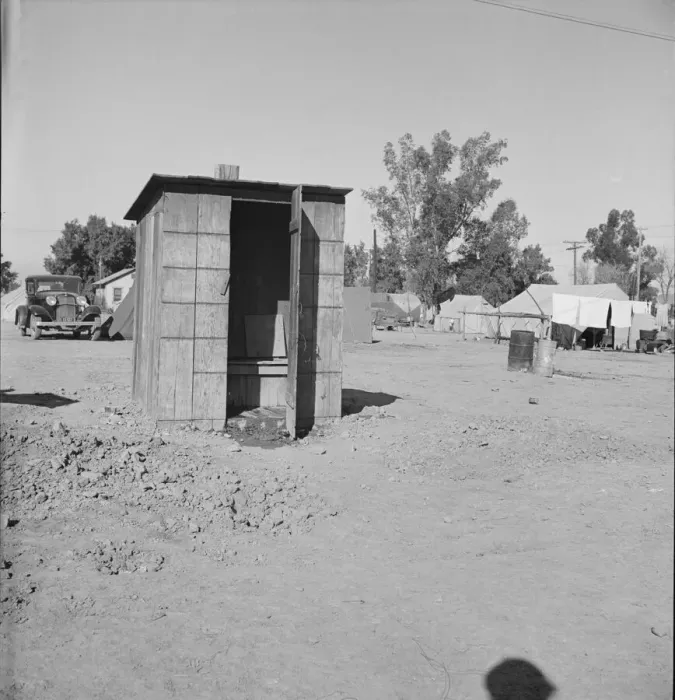 Framed Print : Sanitary facilities in camp of carrot pullers, near Holtville, Imperial Valley, California, 1939. Creator: Dorothea Lange Framed Print : Sanitary facilities in camp of carrot pullers, near Holtville, Imperial Valley, California, 1939. Creator: Dorothea Lange