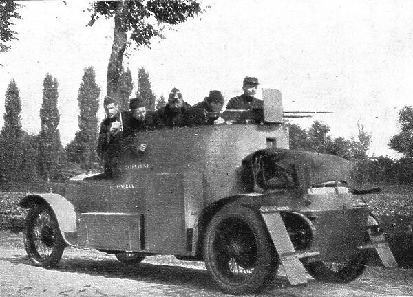 Sans cesse en mouvement, les autos-mitrailleuses blindees harcelent les colonnes allemandes, 1914. Creator: Unknown