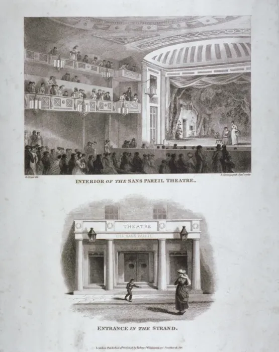 Framed Print : The Sans Pareil Theatre, Strand, Westminster, London, 1816. Artist:s Springsguth Framed Print : The Sans Pareil Theatre, Strand, Westminster, London, 1816. Artist:s Springsguth