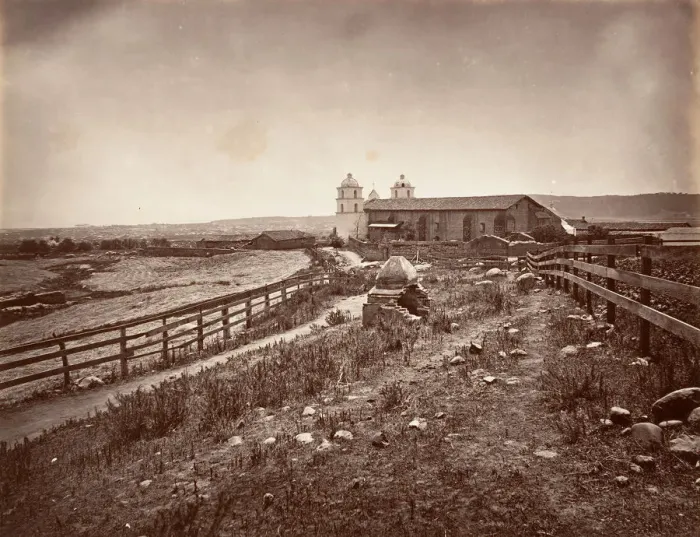Framed Print : Santa Barbara and Mission Church, 1876, printed ca. 1876 Framed Print : Santa Barbara and Mission Church, 1876, printed ca. 1876