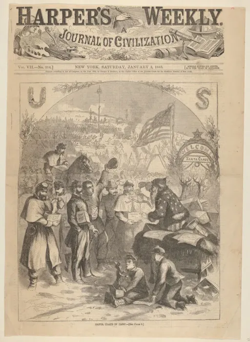 Framed Print : Santa Claus in Camp (from Harpers Weekly), January 3, 1863. Creator: Thomas Nast