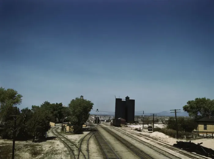 Framed Print : Santa Fe R. R. going through Yucca, Arizona; a watering and refueling stop, 1943. Creator: Jack Delano Framed Print : Santa Fe R. R. going through Yucca, Arizona; a watering and refueling stop, 1943. Creator: Jack Delano