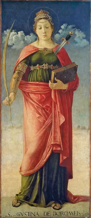 Framed Print : Santa Giustina de Borromeis, ca 1475. Creator: Bellini, Giovanni (1430-1516) Framed Print : Santa Giustina de Borromeis, ca 1475. Creator: Bellini, Giovanni (1430-1516)
