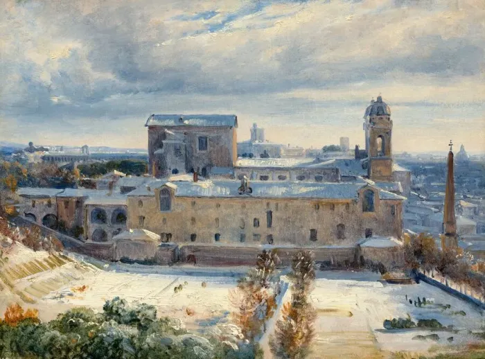 Framed Print : Santa Trinitadei Monti in the Snow, 1825 / 1830. Creator: AndreGiroux Framed Print : Santa Trinitadei Monti in the Snow, 1825 / 1830. Creator: AndreGiroux