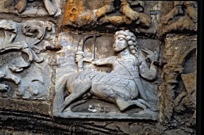 Framed Print : Santiago de Compostela Cathedral, facade of the Platerias: centaur (relief) Framed Print : Santiago de Compostela Cathedral, facade of the Platerias: centaur (relief)