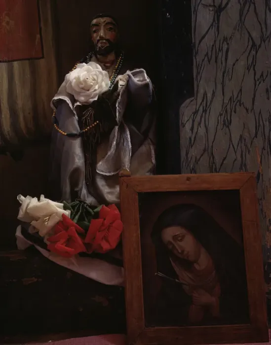 Framed Print : A Santo bulto and a painting of the Dolorosa in the church, Trampas, New Mexico, 1943. Creator: John Collier Framed Print : A Santo bulto and a painting of the Dolorosa in the church, Trampas, New Mexico, 1943. Creator: John Collier