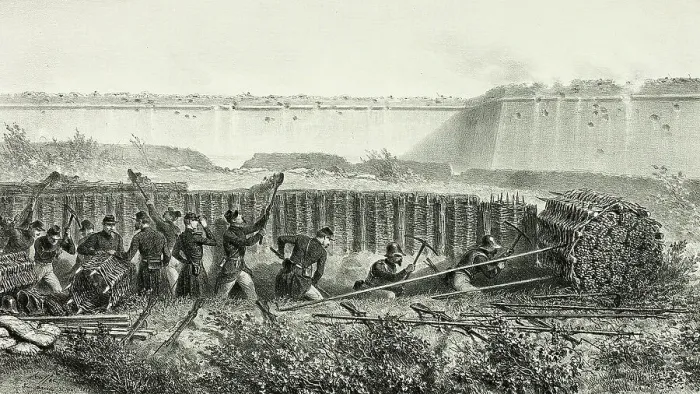 Framed Print : Sapping in full swing, from Souvenirs d'Italie: Expédition de Rome, 1858. Creator: Auguste Raffet Framed Print : Sapping in full swing, from Souvenirs d'Italie: Expédition de Rome, 1858. Creator: Auguste Raffet