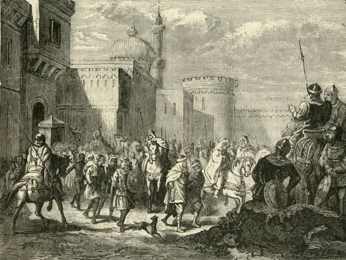 Framed Print : The Saracens Leaving Narbonne, Restored to the Franks, (737AD), 1890. Creator: Unknown Framed Print : The Saracens Leaving Narbonne, Restored to the Franks, (737AD), 1890. Creator: Unknown