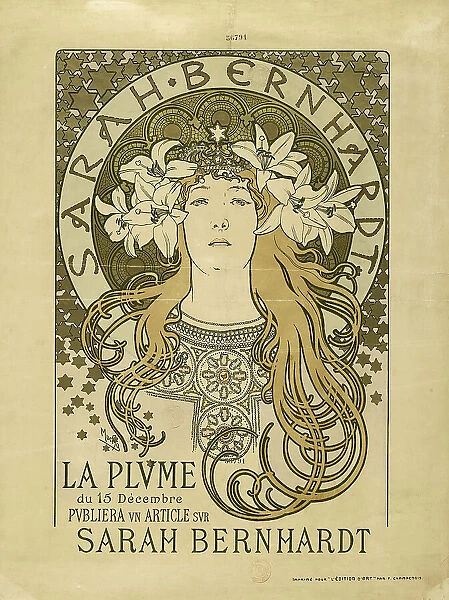 Sarah Bernhardt. La Plume, ca 1897. Creator: Mucha, Alfons Marie (1860-1939)