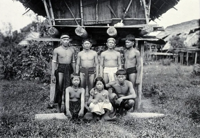 Framed Print : Sarawak: a group of Long Sibatu Kenyah people, c1900. Creator: Unknown Framed Print : Sarawak: a group of Long Sibatu Kenyah people, c1900. Creator: Unknown