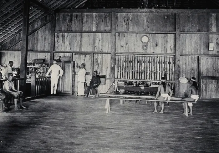 Framed Print : Sarawak: interior of the Baram Fort, c1900. Creator: Unknown Framed Print : Sarawak: interior of the Baram Fort, c1900. Creator: Unknown