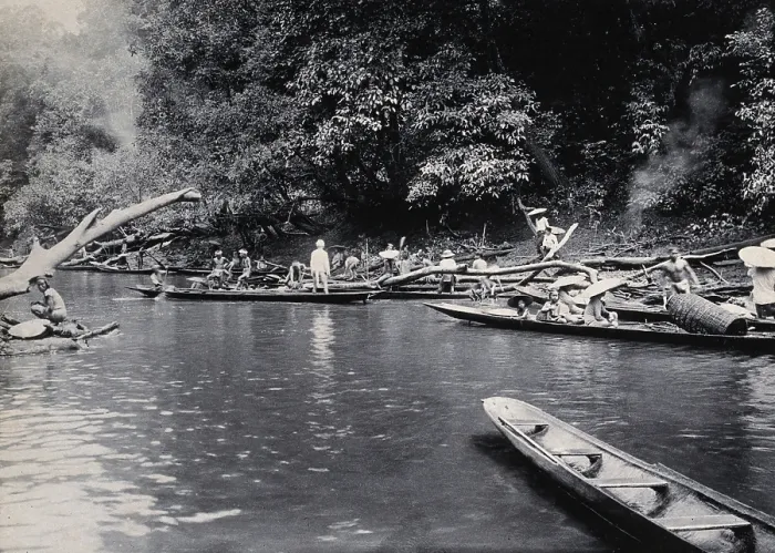 Framed Print : Sarawak: a Malaysian tribe fishing on the Baram River, c1900. Creator: Unknown Framed Print : Sarawak: a Malaysian tribe fishing on the Baram River, c1900. Creator: Unknown