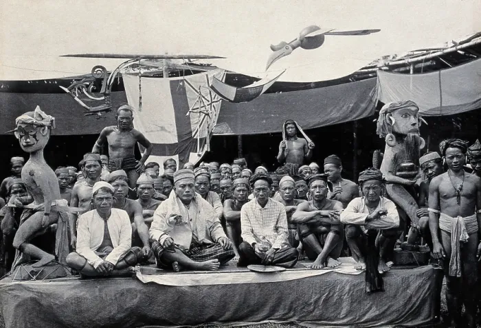 Framed Print : Sarawak: a peace-making ceremony between two Kayan tribes, c1900. Creator: Unknown Framed Print : Sarawak: a peace-making ceremony between two Kayan tribes, c1900. Creator: Unknown