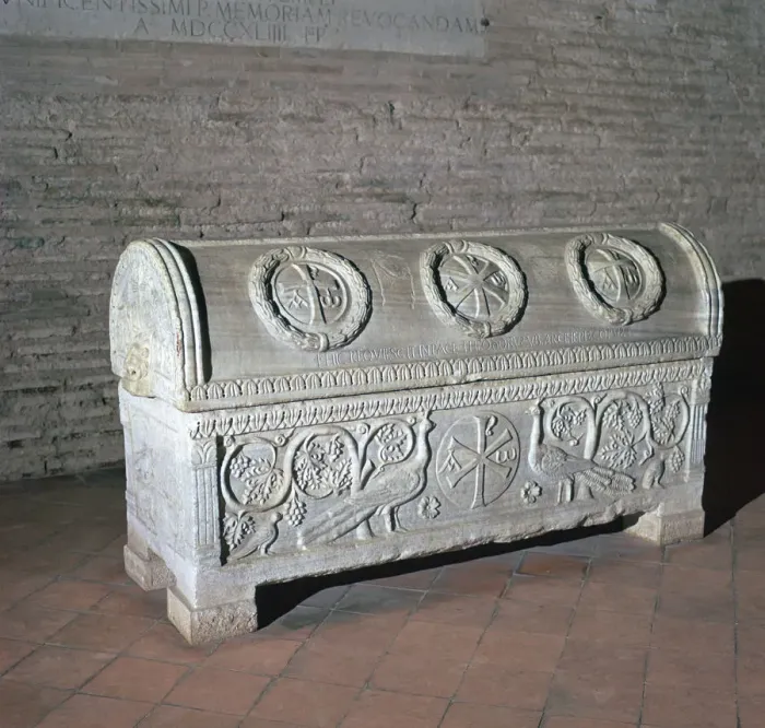 Framed Print : The sarcophagus of Bishop Theodorus, 5th century Framed Print : The sarcophagus of Bishop Theodorus, 5th century