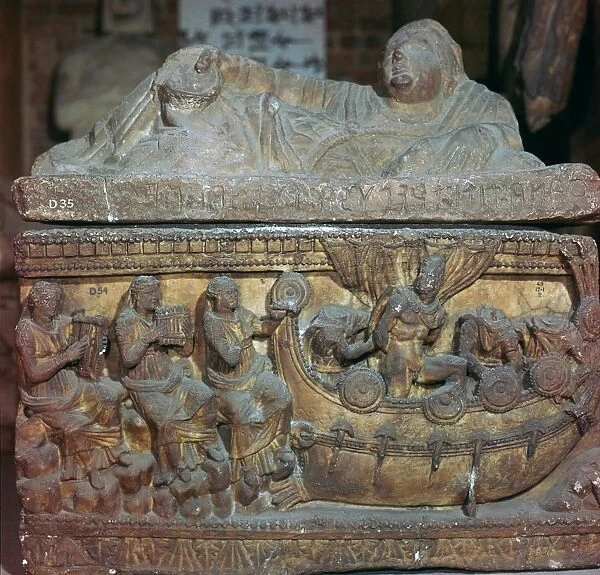 Detail of a sarcophagus showing Odysseus and the sirens