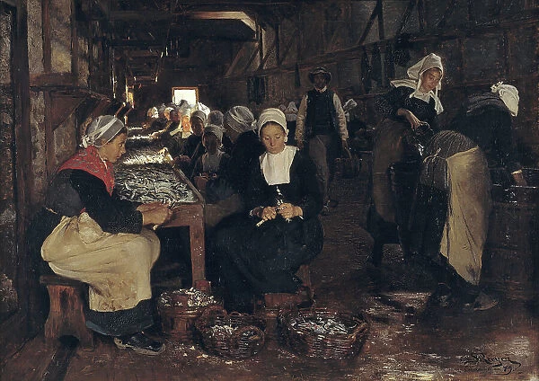 A Sardine Curing and Packing Establishment in Concarneau, 1879. Creator: Peder Severin Kroyer