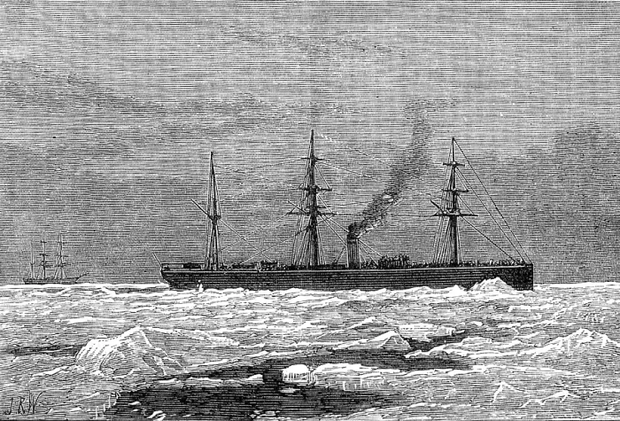 Framed Print : The Sardinian forcing her way through ice in the Gulf of St. Lawrence, 1880. Creator: Josiah Robert Wells Framed Print : The Sardinian forcing her way through ice in the Gulf of St. Lawrence, 1880. Creator: Josiah Robert Wells