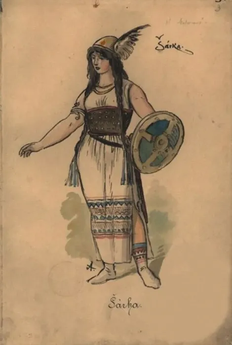 Framed Print : Sarka. Costume design for the opera Sarka by Zdenek Fibich, 1897. Creator: Ales, Mikolas Framed Print : Sarka. Costume design for the opera Sarka by Zdenek Fibich, 1897. Creator: Ales, Mikolas