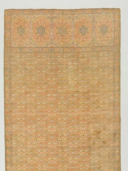 Sash with floral field and end panels on a gold ground, 1700s. Creator: Unknown