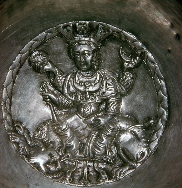 Sassanian dish showing a goddess seated on a lion