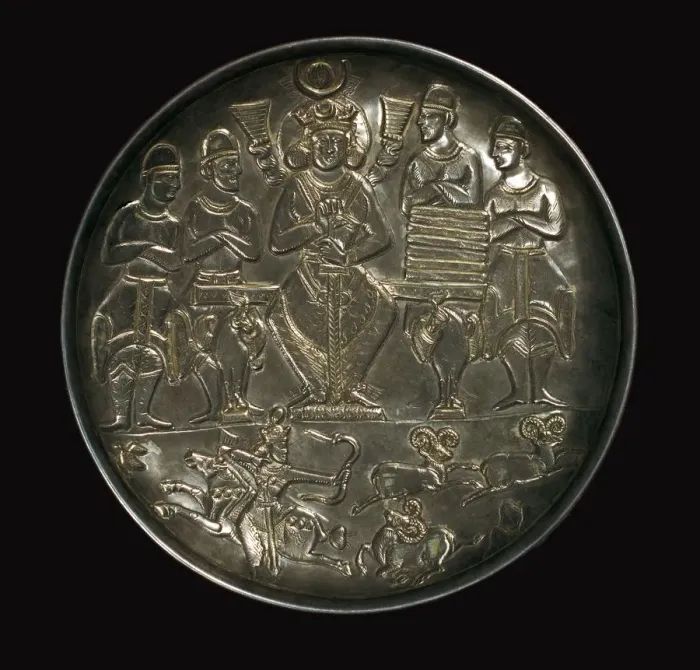 Framed Print : Sassanian dish showing King Khosrau I Anushirvan amongst dignitaries, 6th century Framed Print : Sassanian dish showing King Khosrau I Anushirvan amongst dignitaries, 6th century