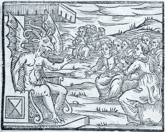 Framed Print : Satan pronounces a discourse to sorcerers, 1608. Creator: Unknown Framed Print : Satan pronounces a discourse to sorcerers, 1608. Creator: Unknown