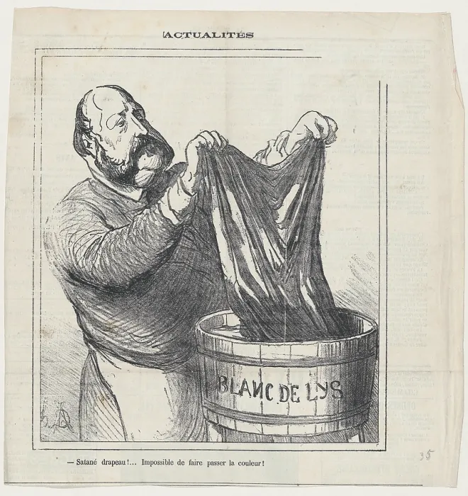 Framed Print : Satane drapeau!...Impossible de faire passer le couleur!, 1872. Creator: Honore Daumier Framed Print : Satane drapeau!...Impossible de faire passer le couleur!, 1872. Creator: Honore Daumier