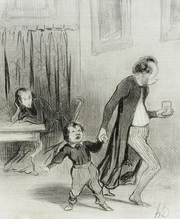 Framed Print : Satáne piallard d'enfant va!...laisse moi donc composer en paix mon ode... 1844. Creator: Honore Daumier Framed Print : Satáne piallard d'enfant va!...laisse moi donc composer en paix mon ode... 1844. Creator: Honore Daumier