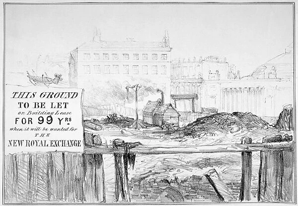 Satire on the delay in rebuilding the Royal Exchange after the fire of 1838, (c1840)