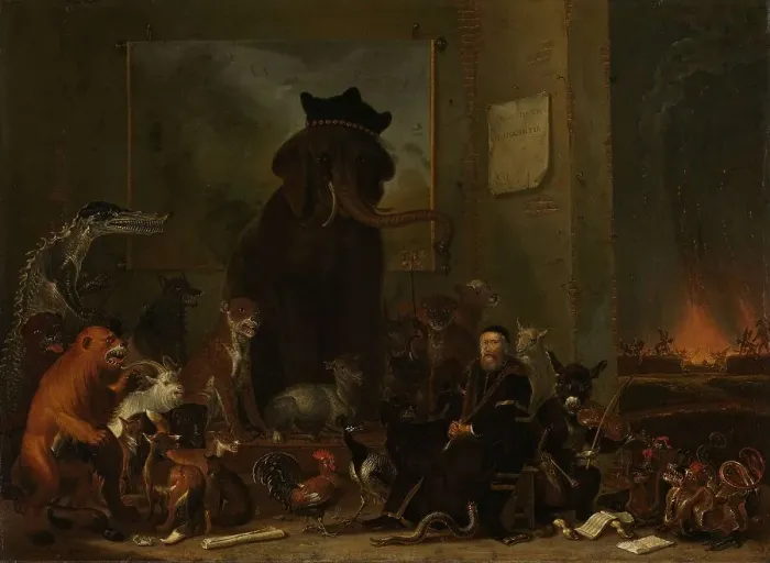 Framed Print : Satire on the trial of Johan van Oldenbarneveldt, 1663. Creator: Cornelis Saftleven Framed Print : Satire on the trial of Johan van Oldenbarneveldt, 1663. Creator: Cornelis Saftleven