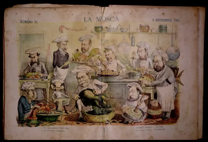 Framed Print : Satirical caricature of the government ministers in the kitchen, published in La Mosca, No Framed Print : Satirical caricature of the government ministers in the kitchen, published in La Mosca, No