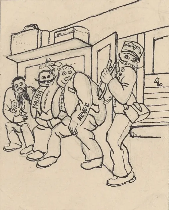 Framed Print : Satirical Drawing for a Magazine IV. around 1940. Creator: Andrej Kovacik Framed Print : Satirical Drawing for a Magazine IV. around 1940. Creator: Andrej Kovacik